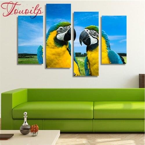 4pcs,Full Square Diamond 5D DIY Diamond Painting "parrot in love" Embroidery Cross Stitch Rhinestone Mosaic Painting Decor Gift