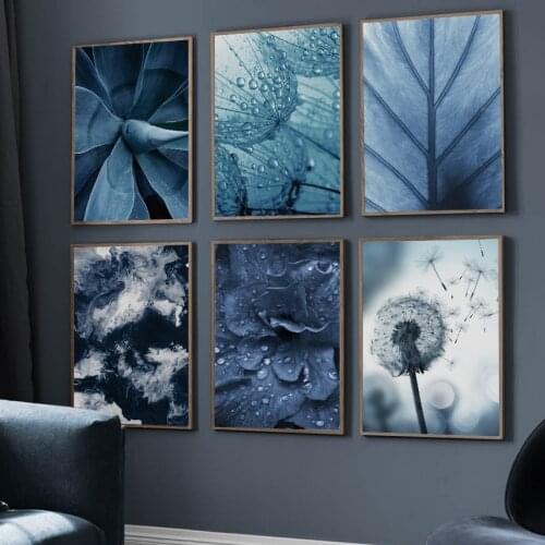 Abstract Wall Art Blue Succulent Dandelion Paintings Nordic Canvas Posters Prints for Living Room Bedroom Corridor Decoration