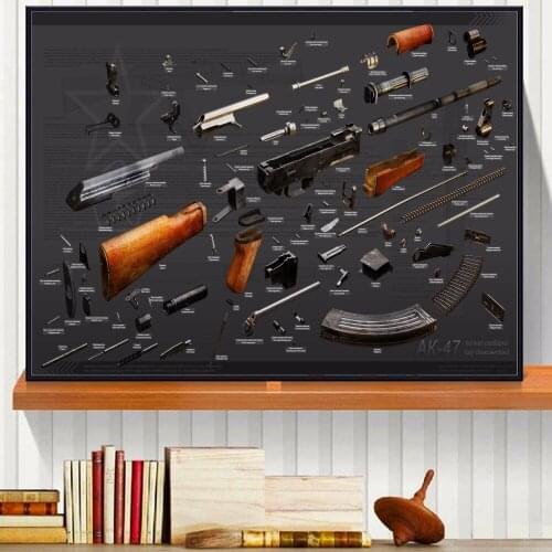 AK 47 Details Vintage Canvas Art Print Painting Poster Wall Picture For Living Room Home Decorative Bedroom Decor Frame