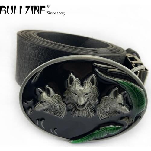 Bullzine zinc alloy retro Wolf belt buckle jeans gift belt buckle Free PU belt FP-02560-3 drop shipping