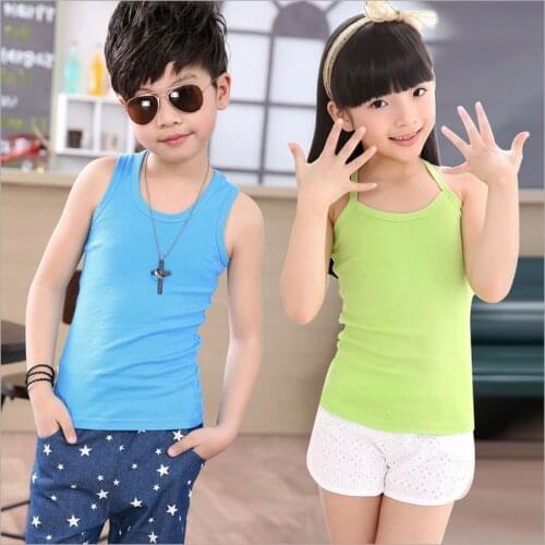 Baby Boys Girls Tanks Tops Solid Candy Color Children Vest Beach Camisoles Kids Underwear 100% Cotton Sleeveless T-shirts