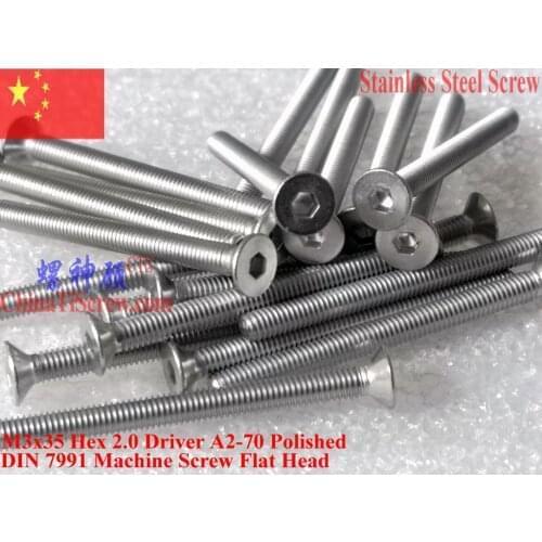 DIN 7991 Stainless Steel screws M3x35 Flat Head Hex Driver A2-70 Polished ROHS 100 pcs