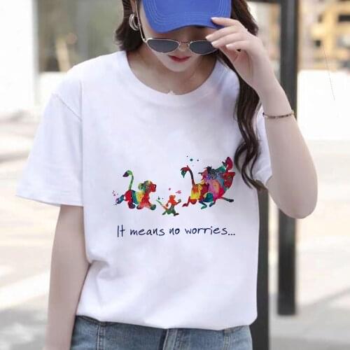 Hakuna Matata T Shirt Summer Short Sleeve Casual White O-neck Tshirts Lion King Simba Print Cartoon Flim T-shirts Female Clothes