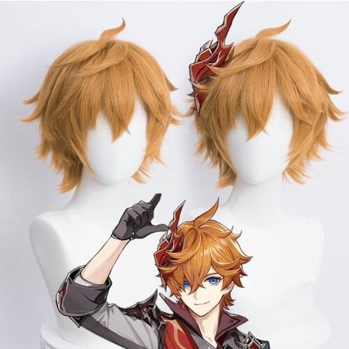 Genshin Impact Tartaglia Cosplay 30cm Short Christmas Brown Wig Cosplay Anime Wigs Heat Resistant Synthetic Wigs Halloween
