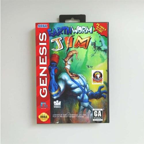 Earthworm Jim - USA Cover With Retail Box 16 Bit MD Game Card for Sega Megadrive Genesis Video Game Console
