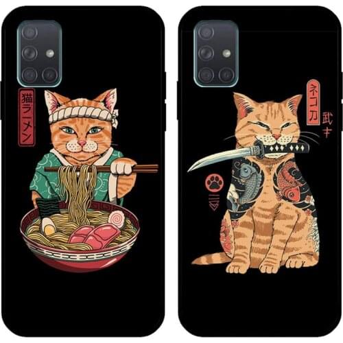 Kawaii Neko Ramen Japan Samurai Cat Phone Case For Samsung Galaxy A21S A01 A11 A31 A81 A10 A20E A30 A40 A50 A70 A80 A71 A51