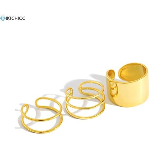 Kikichicc 100% 925 Sterling Silver Gold Resizable Ring Three Gold Circle Women Fashion Luxury Jewelry 2020 New Rock Punk