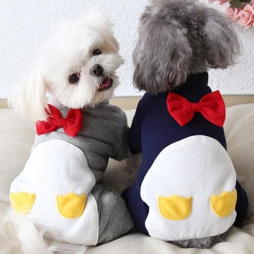 Penguin Bow Dog Jumpsuits Bathrobe Pet Dog Clothes Winter Warm Dog Pajamas Thick Coats Clothing For Dogs Cat Yorkie Teddy
