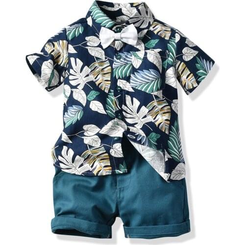 Children Boy Summer Clothing Set Short Sleeve Printed Shirt+Shorts Gentleman 2Pcs Suit Kids Boys Clothes Sets