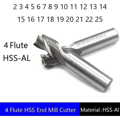Four 4 Flute HSS End Mill Cutter CNC Bit Milling Cutter 2 3 4 5 6 7 8 9 10 11 12 13 14 15 16 17 18 19 20 21 22 25