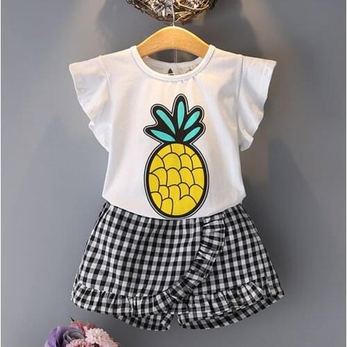 2021 Summer Girls' Clothing Sets Cute Princess Fruit T-Shirt +Printed Plaid Skirt 2PCS Suit Kids Clothes Children Clothing
