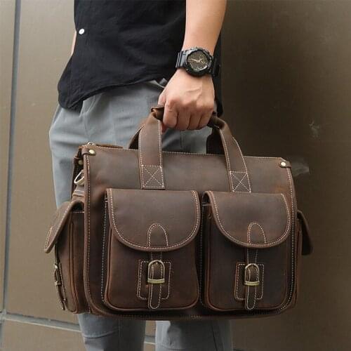 Luufan High Qaulity 100% Genuine Leather Men Briefcase Vintage Fashion Luxury Business Handbags Male Tote Bags Shoulder Bag