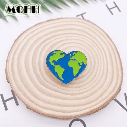Cute Fun Love Heart Shape Love Green Earth Enamel Brooch Alloy Badge Clothes Bag Pin Accessories Jewelry Gift For Friends