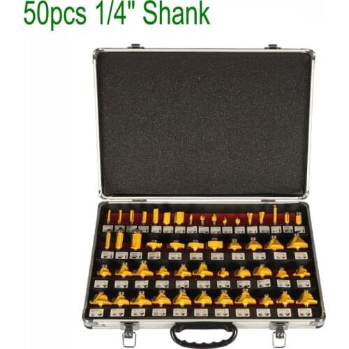 50PCS 1/4" Router Bit Set Trimming Straight Milling Cutter Wood Bits Tungsten Carbide Cutting Woodworking Trimming Tenon Milling
