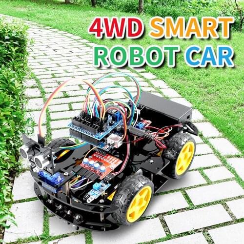 HUAYUXIN Multi-function 4WD Robot Car Kits Ultrasonic Module Robot Car Assembly Kit for Arduino for UNO with Tutorial