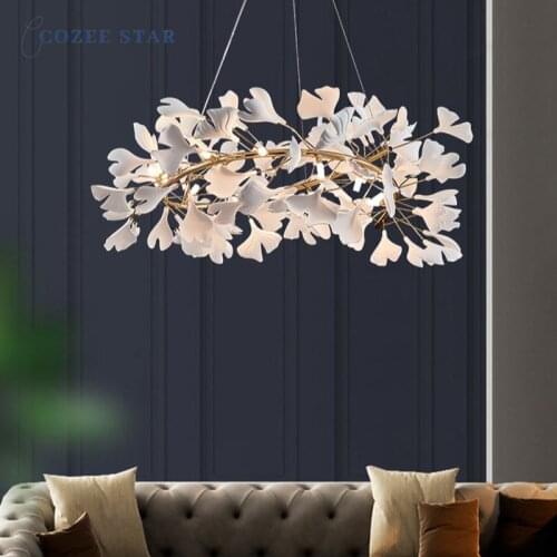 Nordic LED Chandeliers Lighting Modern Round Flower Iron Ceramic Pendant Hanging Lamps Bedroom Living Room Lights Fixture Decor