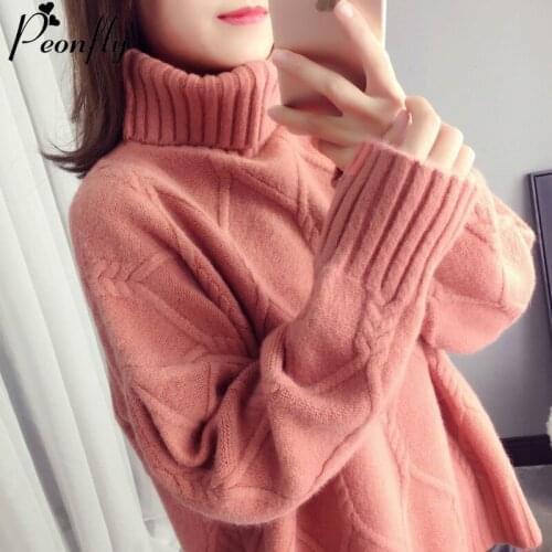 PEONFLY Women Sweater And Pullovers Turtleneck Knitted Winter Korean Sweater Fashion Long Sleeve Casual Solid Jumper Femme