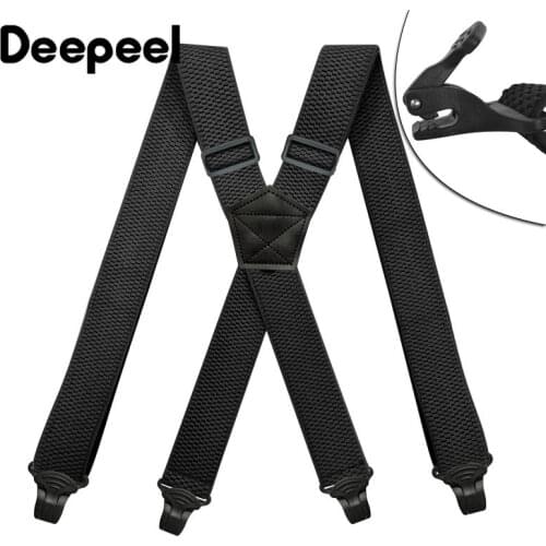 Deepeel 1Pc 3.5*120cm Unisex Adult 4 Clip Suspenders Mens X Back Elastic Adjustable Wide Work Braces Stretch Male Jockstrap