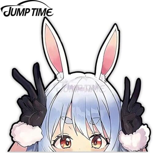 Jump Time 13cm x 9.9cm Car Sticker Cute Rabbit Anime Girl Decals Personality Motorcycle SUV JDM Waterproof Vinyl Car Accessories