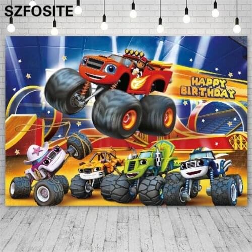 Cartoon Cool Red Big Wheel Truck Rally Party Background Boy Birthday Decoration Photography Photo Children Vinyl Backdrop Banner