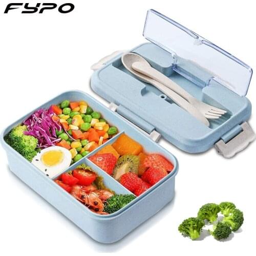 Bento Boxes,Lunch Boxes for Adult and Kids Wheat Safety 1000ML Food Containers 3 Compartment Lunch Box Leak Proof with Tableware