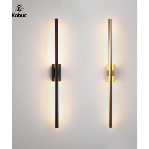 Kobuc Modern Linear Tube Led Wall Lamp 60cm 80cm 100cm 120cm Wall Light Barthroom Mirror Front Black Gold LED Sconce Light 220v