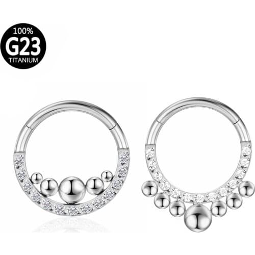 G23 Titanium Cartilage Earring Zircon beads Ear Tragus gold nose Piercing Hinged Segment Septum Clicker Hoop Nose Ring Jewelry