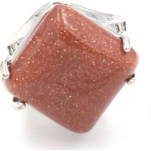 YJXP Silver Plated Rhombus Shape Golden Sand Stone Adjustable Finger Ring Engagement Jewelry