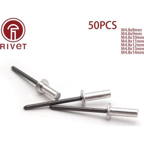 50PCS M4.8*8/9/10/11/12/13/14/ DIN 15973 Rivets Remaches Aluminum Steel Closed End Blind Rivets Round Dome Head Rivet Fasteners