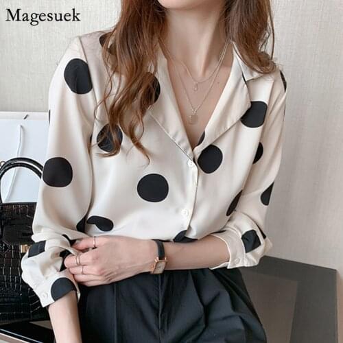 New Spring Summer Chiffon Blouse Women Polka Dot Turn-down Collar Shirt Tops Office Lady Blouses Women Casual Blusas Mujer 8767