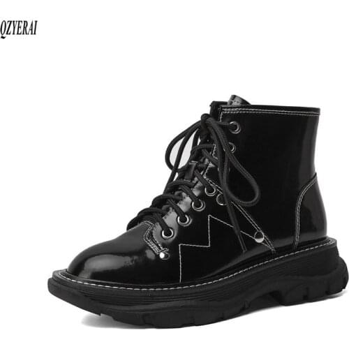QZYERAI Autumn and winter Genuine leather Female boots lace-up Womens boots Leisure style Womens shoes Size 34-40