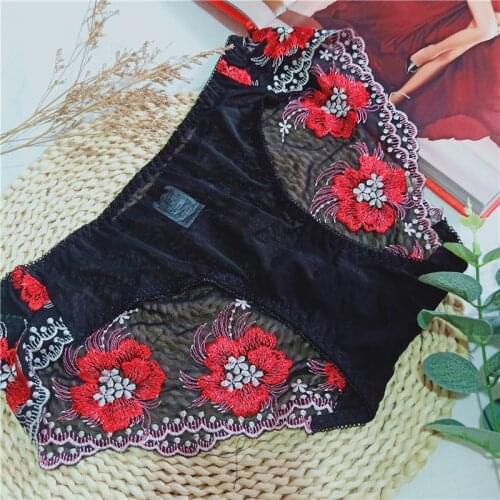 Ice Silk Mesh Hollow CX12 Panties Women Ofertas Bikinis Print Sexy for with Thin Breathable Embroidered Lace Briefs Solid