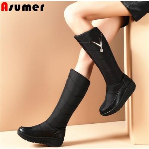 ASUMER Plus size 35-44 Wedges mid calf snow boots women thick fur platform boots fashion knee high winter boots ladies shoes