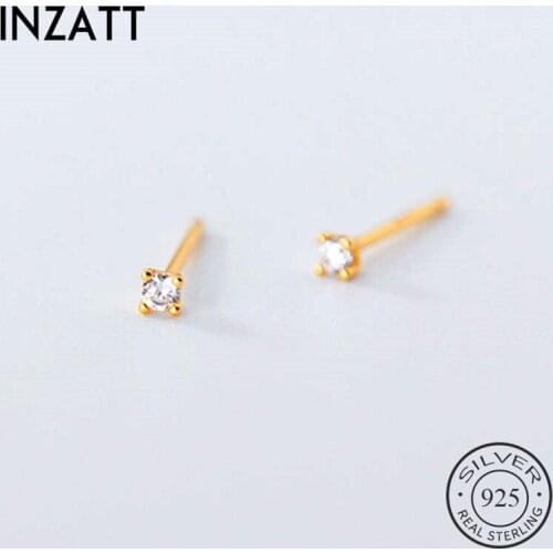 INZATT Real 925 Sterling Silver Zircon Minimalist Stud Earrings For Fashion Women party Fine Jewelry Bohemian Accessories Gift