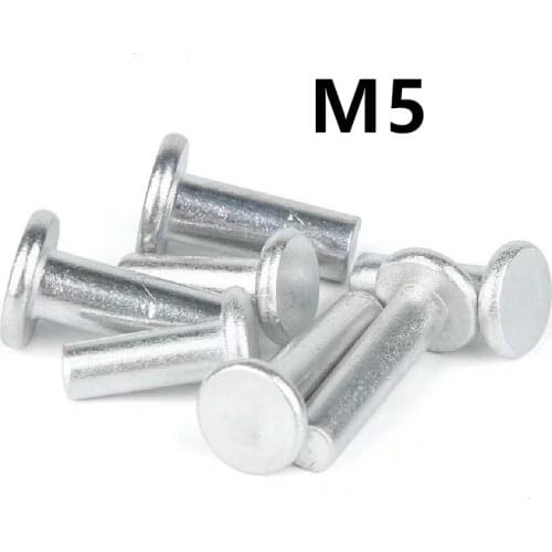 100PCS M5x8/10/12/16/20/25mm GB109 Aluminium Solid Rivets AL Knock Flat Head Rivet