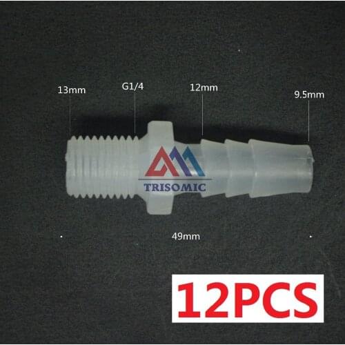 12 pieces 9.5mm-G1/4 Straight Connector Plastic pipe Fitting Barbed Connector with thread Material PP Fish Tank Airline