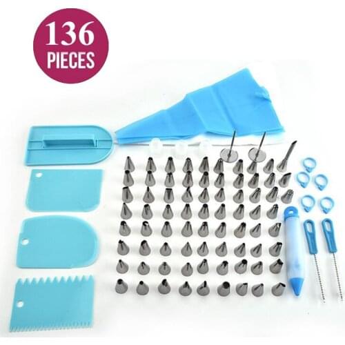 Meibum 136 Pcs Cake Decorating Tools Pastry Nozzles Converter Cream Bag Confectionery Cupcake Dessert Baking Icing Piping Tips