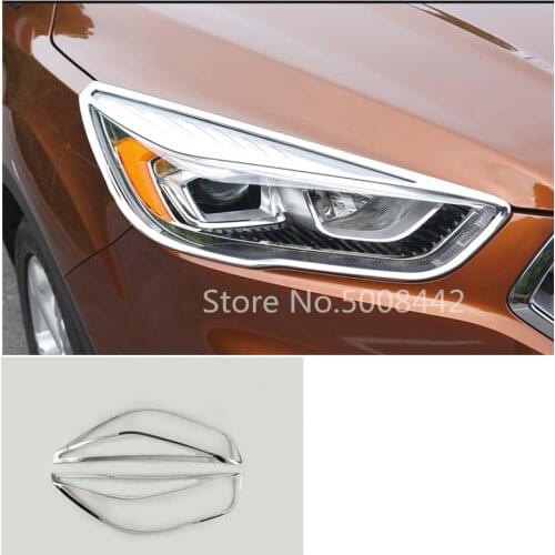 For Ford Kuga Escape 2017 2018 2019 2020 Car Body Front Head Light Lamp ABS Chrome Frame Sticker Styling Cover Trim 2pcs