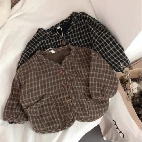 2021 New Arrival Girls Boys Plaid Coat Spring Cotton Linen Full Sleeve Fashion Kids Jacket 1-6 years QL96
