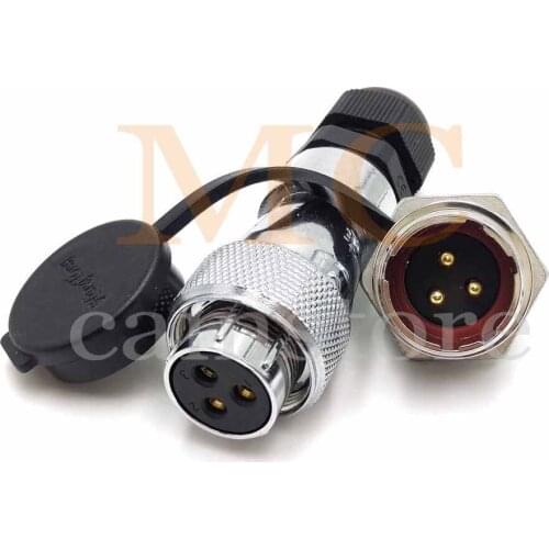 WS20 3-pin Aviation Connector Female Plug To Male Socket Waterproof Metal Threaded Panel M20 connector AC DC signal LED industri