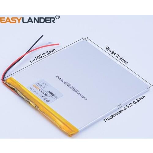 4493105 3.7V 5600mAh Rechargeable Li-Polymer Li-ion Battery For Tablet PC CHUWI V88 ONDA V130 Pipo M9 P88 U35GT 4594105 3-wire