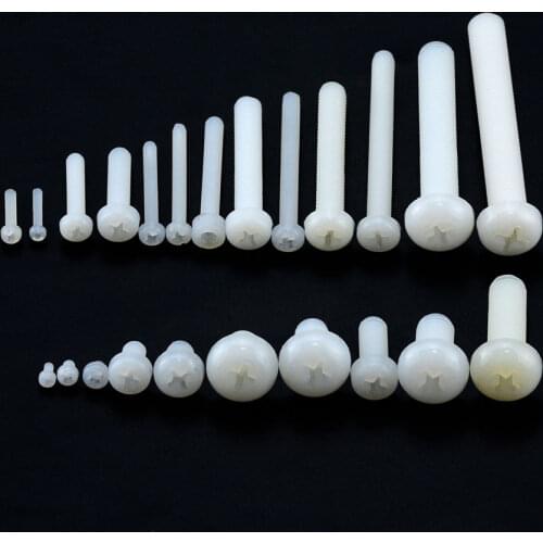 50PCS M2.5*4 5 6 8 10 12 Metric Threaded Nylon Plastic Phillips Pan Head Cross Round Screw Bolt Length 4mm-12mm M2.5x4 M2.5x6