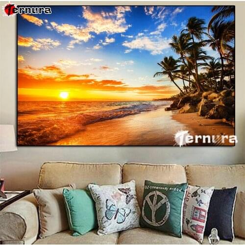 Diamond Paintings 5d Sunset sea view beach coconut tree Art home decor Diamond Mosaic Cross stitch Full square Drill embroidery