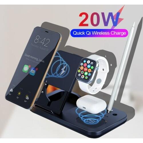 Qi Wireless Charger Stand Mobile Phone Quick Charge Adapter 20W Desktop Charging Station For Apple Airpods Watch 6 For iPhone 12