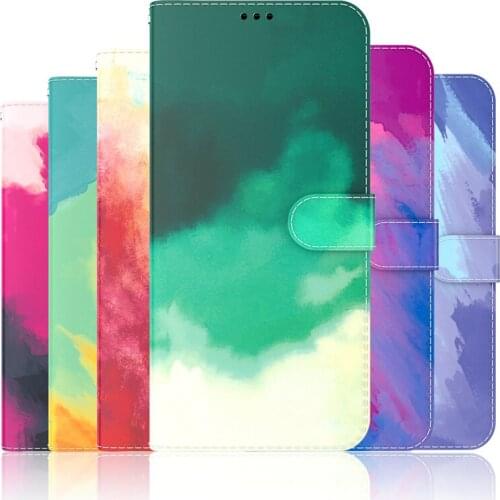 Phone Case For Xiaomi Mi 10 10S 10T 11 9 Lite A3 POCO F3 M3 X3 NFC Pro Watercolor Gradient Color Cover Card Flip Wallet Leather