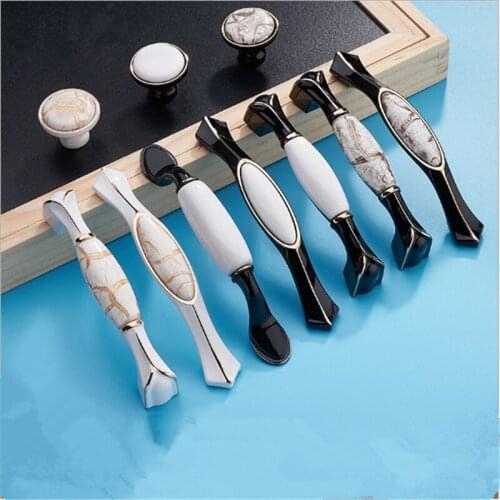 Black White Zinc Alloy Cabinet Drawer Handle and Knobs Wardrobe Door Handles Modern Minimalist Ceramic Furniture Pulls and Knob