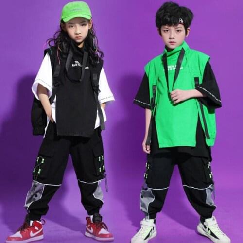 Kids Festival Hip Hop Clothing Sleeveless Jacket Sweatshirt Tops Tactical Cargo Pants for Girls Boys Dance Costume Wear Clothes
