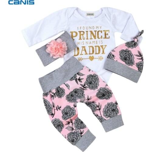 Cute Cotton Princess Floral Newborn Baby Girls Tops Romper Long Pants Outfits Newest Fashion Clothes