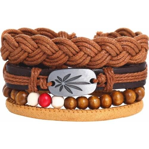 European and American hot-selling leather bracelet multi-layer braided beaded set four-piece