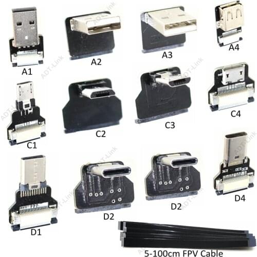 FFC Micro Type-C USB FPV Slim Thin Flat Soft flexible FPC charge AV output OTG Cable for FPV Brushless Handheld Gimbal monitor